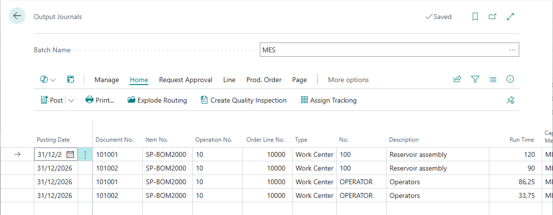 Operator time redistributed across operations in the output journal